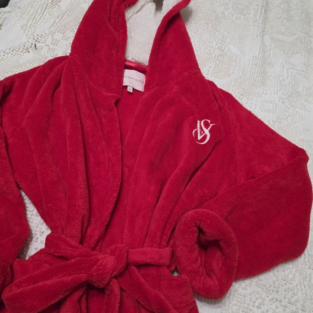 Victoria's Secret Ted Hooded Fleece Robe Women's Size Large Sherpa Lined Hood